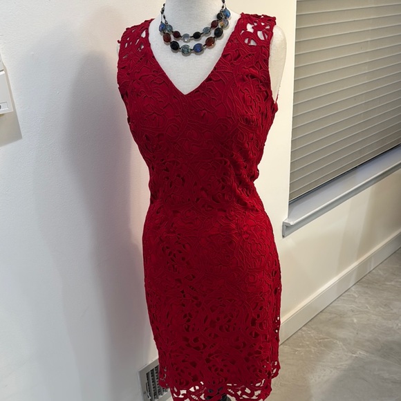 Tahari | Dresses | Elegant Red Lace Dress | Poshmark